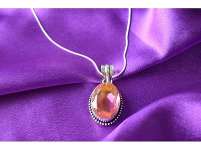 925 Sterling Silver Pink Jewelry Glass Chain With Pendant