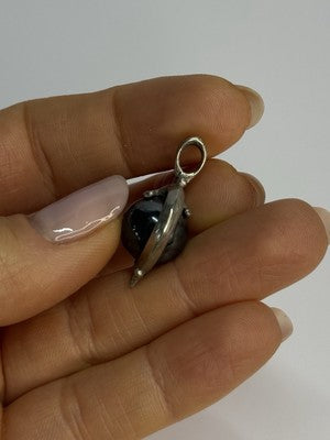 925 Sterling Silver Hematite Heart Pendant Length 1.1 Inch