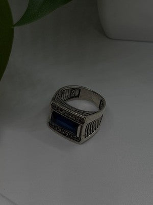 HarlemBling 925 Sterling Silver Sapphire & Marcasite Ring Size 8