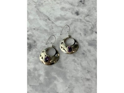 Vintage 925 Sterling Silver Amethyst Earrings