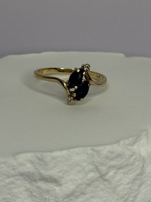 14K Yellow Gold Sapphire & Diamond Ring Size 7.5