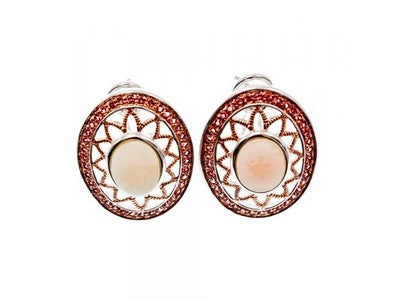 925 Sterling Silver Mother OF Pearl & Hessonite Earrings