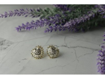 925 Sterling Silver Gold Plated CZ "Heart" Stud Earrings