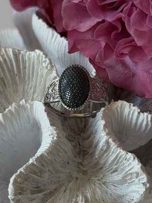 Vintage 925 Sterling Silver Black Diamond Ring Size 8