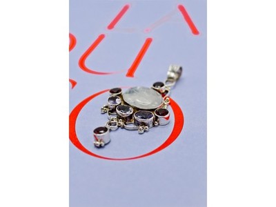 925 Sterling Silver Moonstone, Amethyst & Garnet Pendant