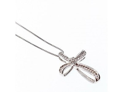 925 Sterling Silver White Topaz Chain With Cross Italy