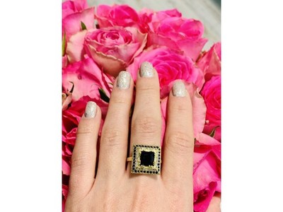 925 Sterling Silver Sapphire & CZ Ring Size 8