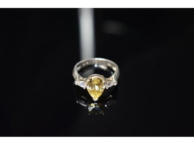 925 Sterling Silver Yellow CZ Ring Size 10.5