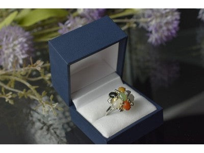 925 Sterling Silver Multicolor Agate, Nephrite & Amber Ring Size 10.25