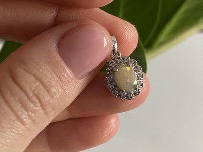 925 Sterling Silver Opal & CZ Pendant