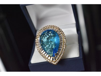 925 Sterling Silver With Gilding Blue Alpanite & CZ Ring Size 7.5