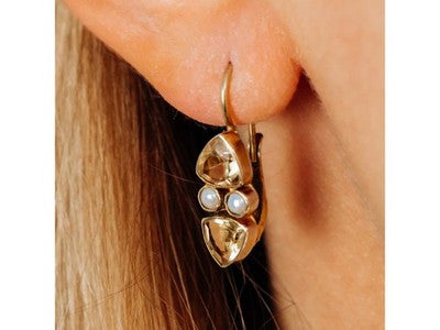 925 Sterling Silver Gold Plated Heliodor & Pearls Earrings