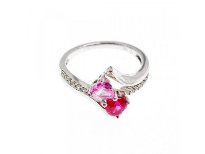 925 Sterling Silver Ruby, Morganite & Quartz "Heartz" Ring Size 7