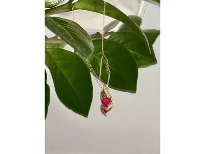 10K Yellow Gold Ruby & Diamonds Heart Chain With Pendant