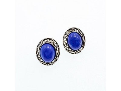 Vintage 925 Sterling Silver Blue Agate Stud Earrings
