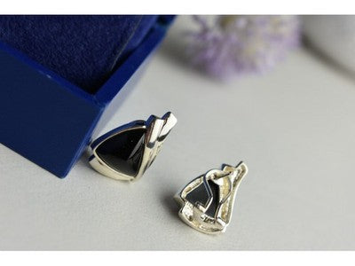 925 Sterling Silver Black Nephrite Earrings