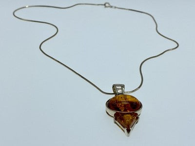 925 Sterling Silver Amber Chain With Pendant