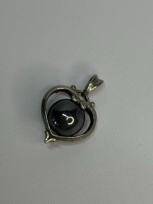 925 Sterling Silver Hematite Heart Pendant Length 1.1 Inch