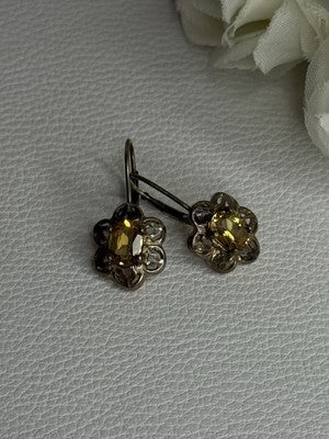 925 Sterling Silver Citrine Flower Earrings Length 1 Inch