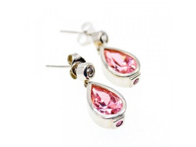 925 Sterling Silver Morganite, Beryl & Ruby Stud Earrings