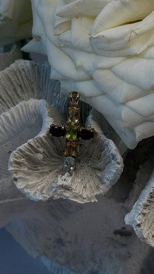 Multi Gemstone 925 Sterling Silver Gold Plated Cross Pendant
