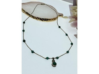 Vintage 925 Sterling Silver Malachite Necklace