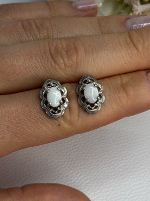 Vintage 925 Sterling Silver Opal Earrings Length 0.56 Inch