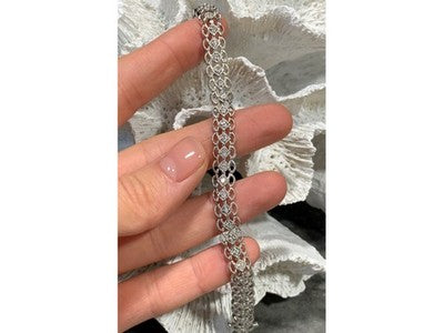 925 Sterling Silver White Topaz "Openwork" Bracelet Size 7 IN