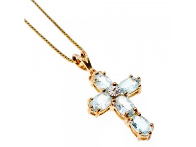 925 Sterling Silver Gold Plated Blue Spinel Chain With Cross