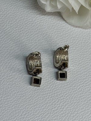 925 Sterling Silver Cowrie Shell & Brown Tourmaline Earrings Length 0.87 Inch