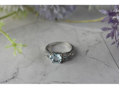925 Sterling Silver Blue and Colorless Spinel Ring Size 6.5