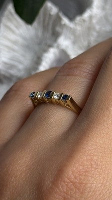14K 585 Yellow Gold Sapphire 0.18 CTW & Diamond 0.10 CTW Ring Size 6