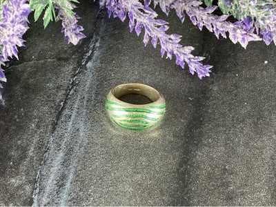 925 Sterling Silver Green Enamel Inserts Ring Size 5.5