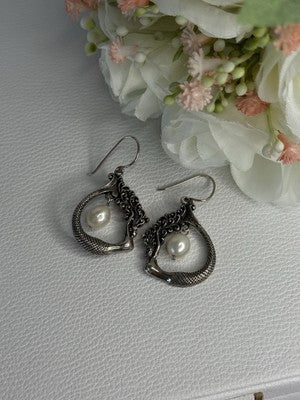Vintage 925 Sterling Silver Pearl Earrings Length 1.50 Inch