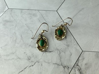 Vintage 925 Sterling Silver Malachite Earrings