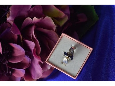 925 Sterling Silver Blue Spinel & CZ Ring Size 8