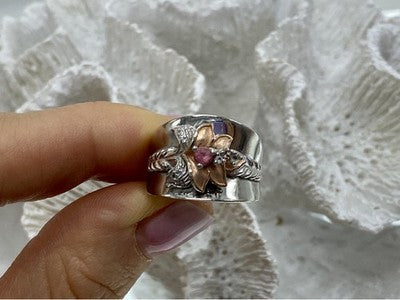 925 Sterling Silver Morganite & Goshenite "Scarlet Flower" Ring Size 5.5