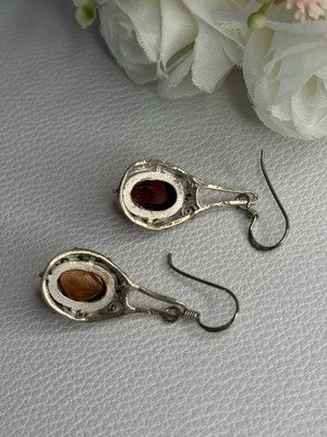 Vintage 925 Sterling Silver Amber Earrings Length 1.40 Inch