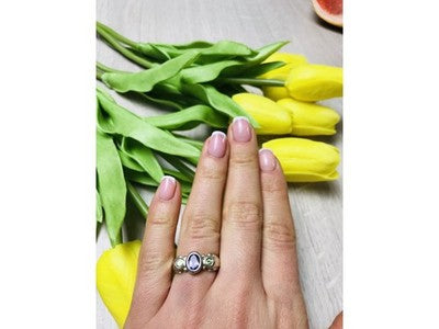 925 Sterling Silver Purple Tourmaline & Peridot Ring Size 8