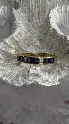 14K Yellow Gold Sapphire 0.33 CTW & Diamond 0.02 CTW Band Ring Size 6