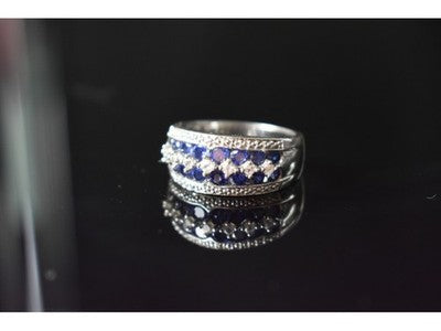 925 Sterling Silver London Blue & White Topaz Ring Size 6.5