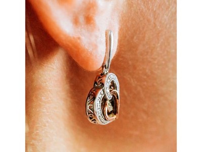 925 Sterling Silver With Gold Inlays "Hearts" Earrings