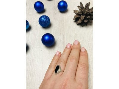 925 Sterling Silver Black Nephrite Ring Size 6.5