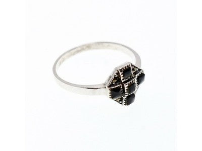 Vintage 925 Sterling Silver Black Onyx & Marcasites Ring Size 7