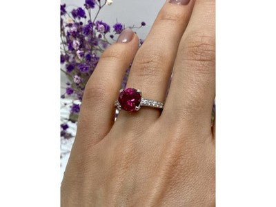 925 Sterling Silver Pink Topaz & CZ Ring Size 7