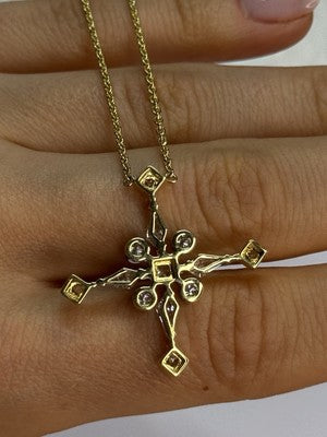 18K 750 YELLOW GOLD YELLOW & WHITE DIAMONDS 6.26 CT CROSSNECKLACE LENGTH 18 INCH