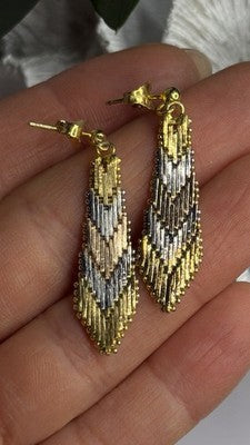 Tricolor Dangle Italy 925 Sterling Silver Gold Plated Earrings