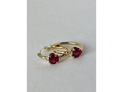 10K Yellow Gold Rubies & Diamonds Hearts Earrings