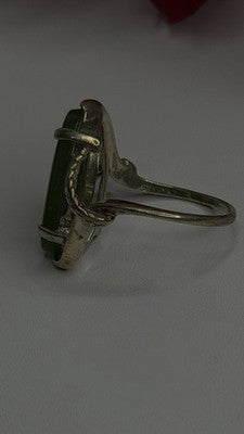 925 Sterling Silver Green Jade Ring Size 8