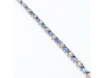 925 Sterling Silver Blue & White CZ Bracelet Size 7 IN